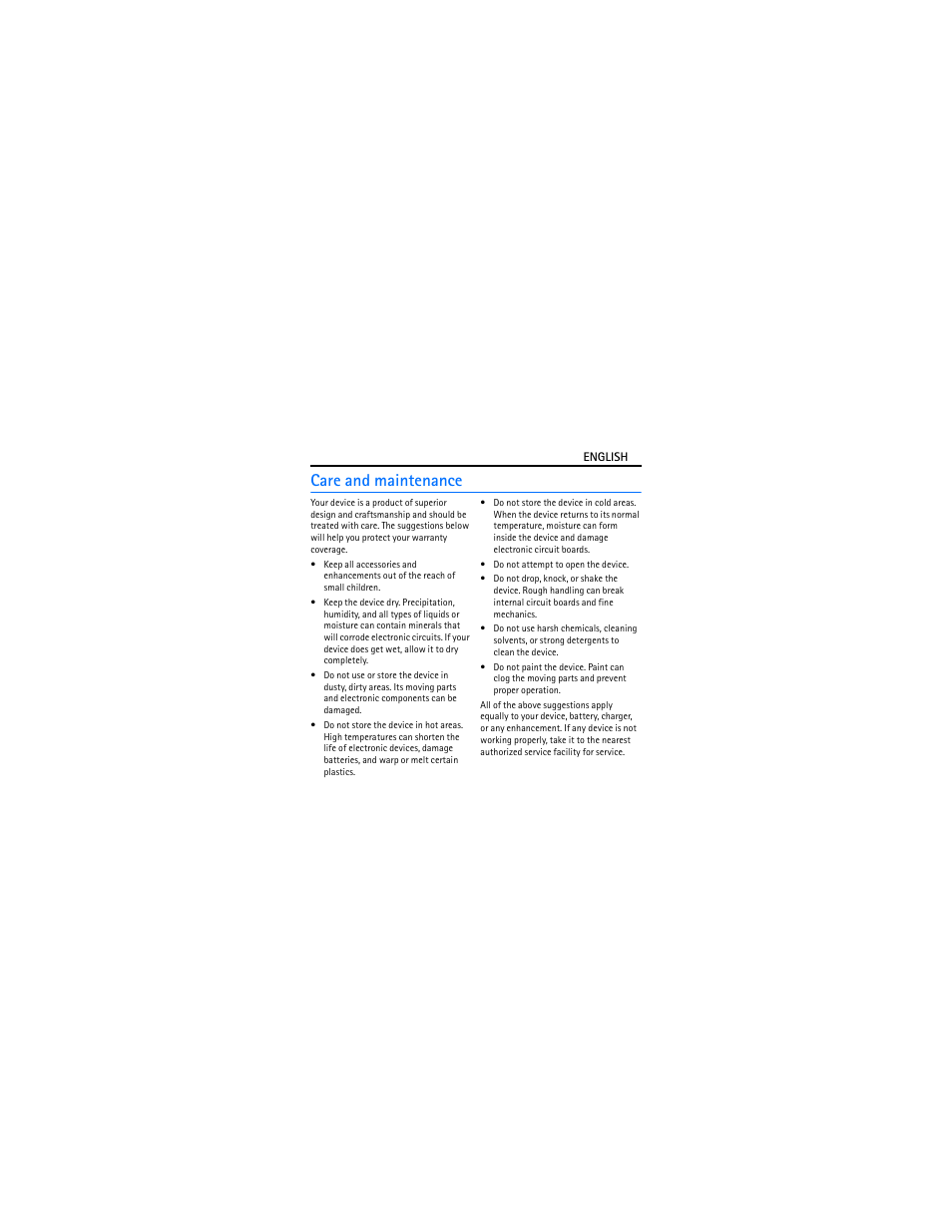 Care and maintenance | Nokia BH-207 User Manual | Page 9 / 42