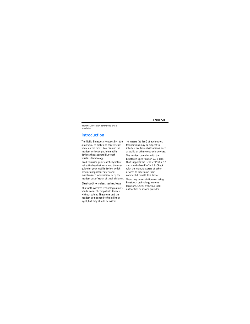 Introduction, Bluetooth wireless technology | Nokia BH-209 User Manual | Page 3 / 9