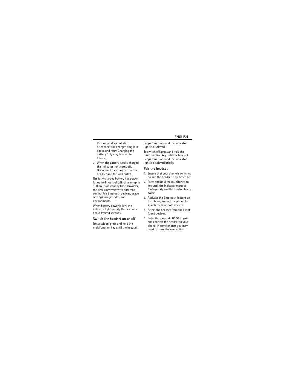 Switch the headset on or off, Pair the headset | Nokia BH-209 User Manual | Page 5 / 9