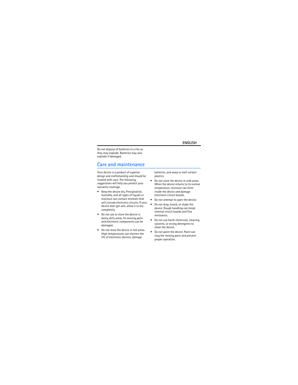 Care and maintenance | Nokia BH-209 User Manual | Page 8 / 9