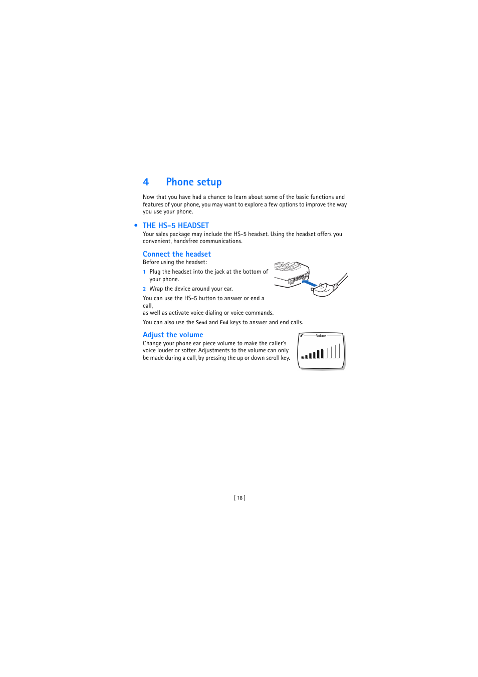 4 phone setup, The hs-5 headset, 4phone setup | Nokia 2272 User Manual | Page 18 / 94