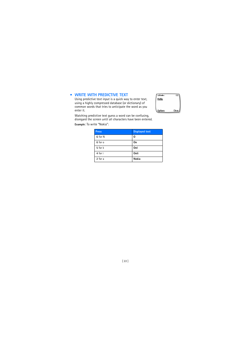 Write with predictive text | Nokia 2272 User Manual | Page 22 / 94