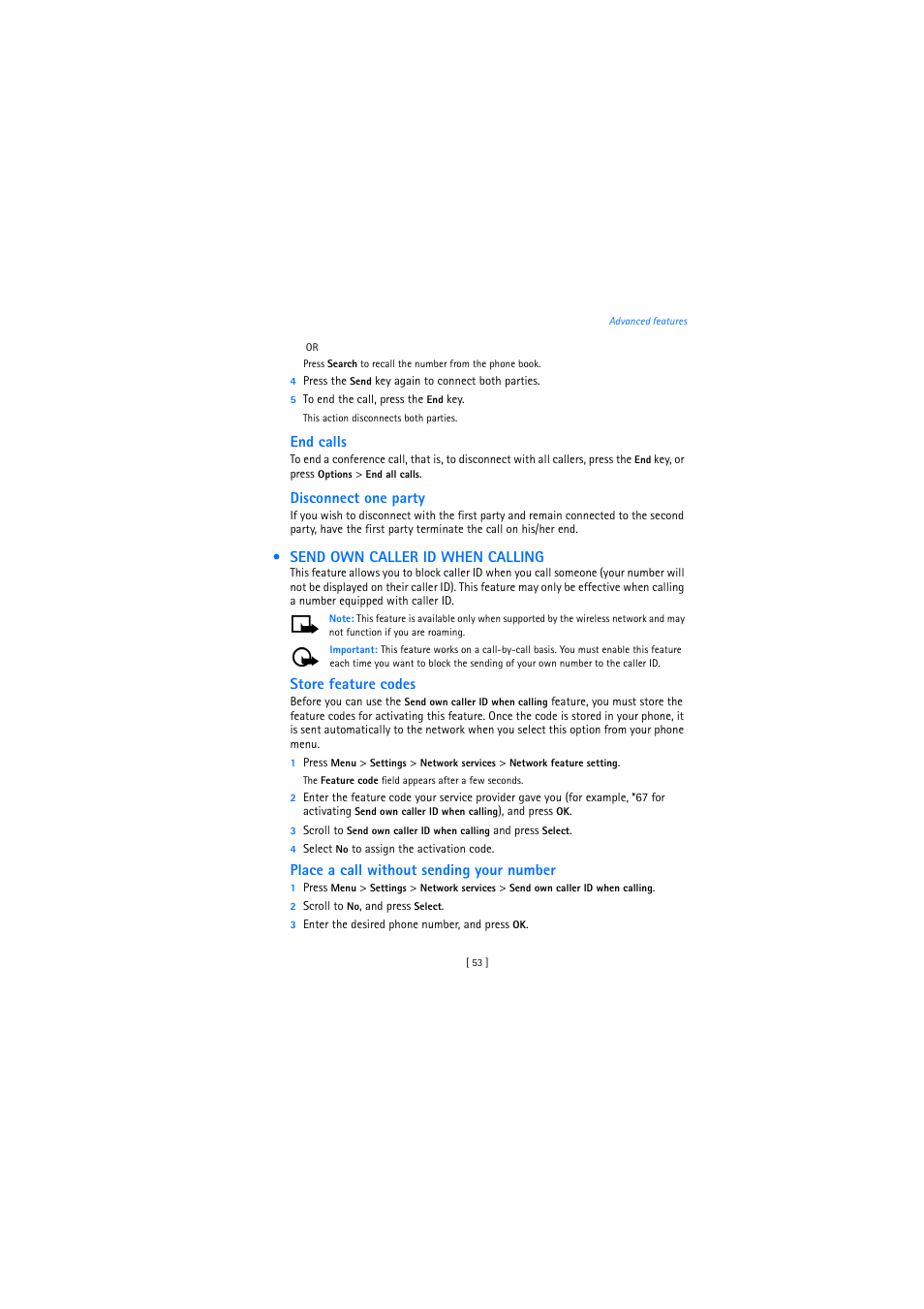 Send own caller id when calling | Nokia 2272 User Manual | Page 53 / 94