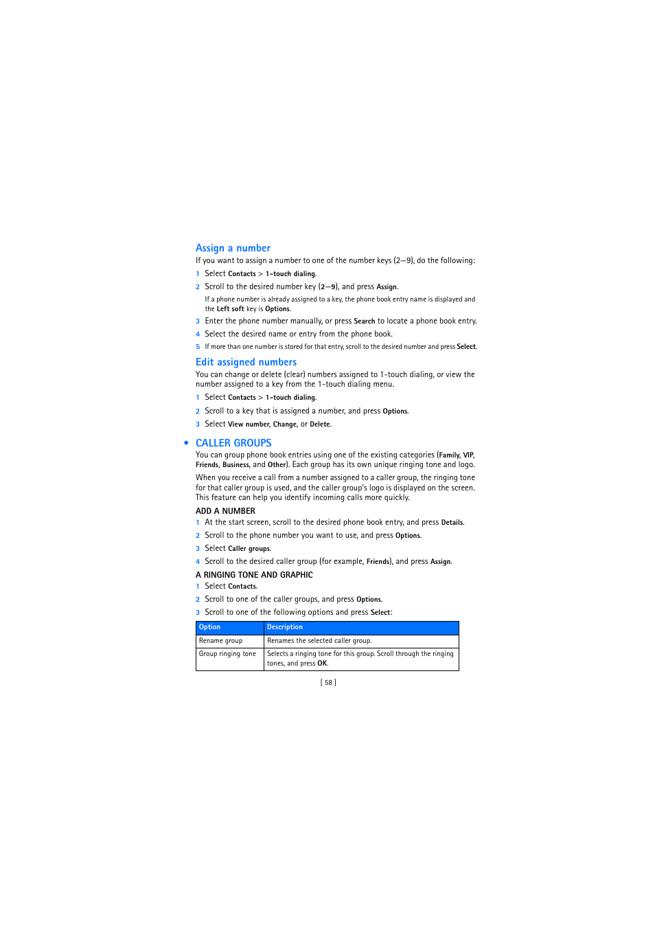 Caller groups | Nokia 2272 User Manual | Page 58 / 94