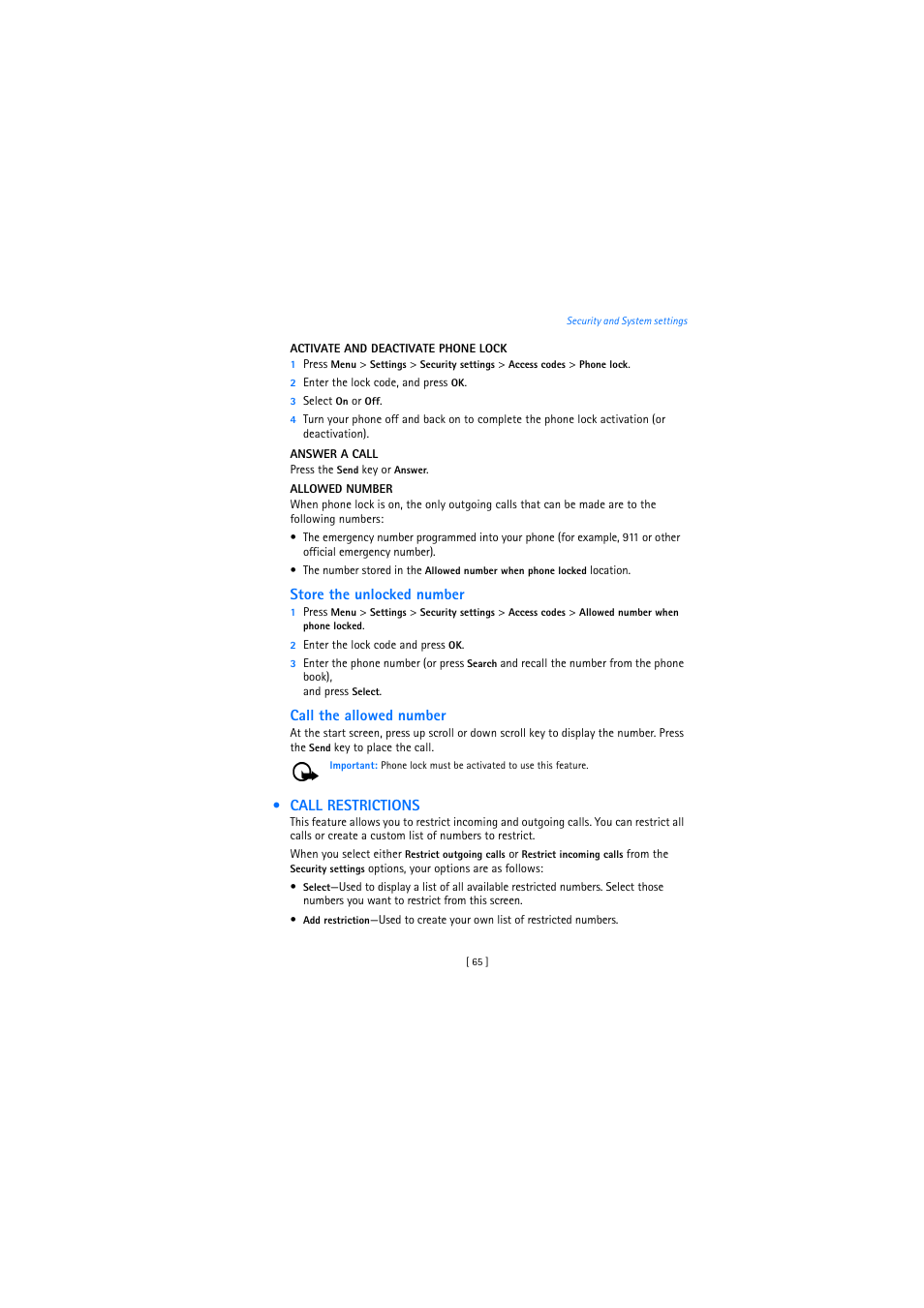 Call restrictions | Nokia 2272 User Manual | Page 65 / 94