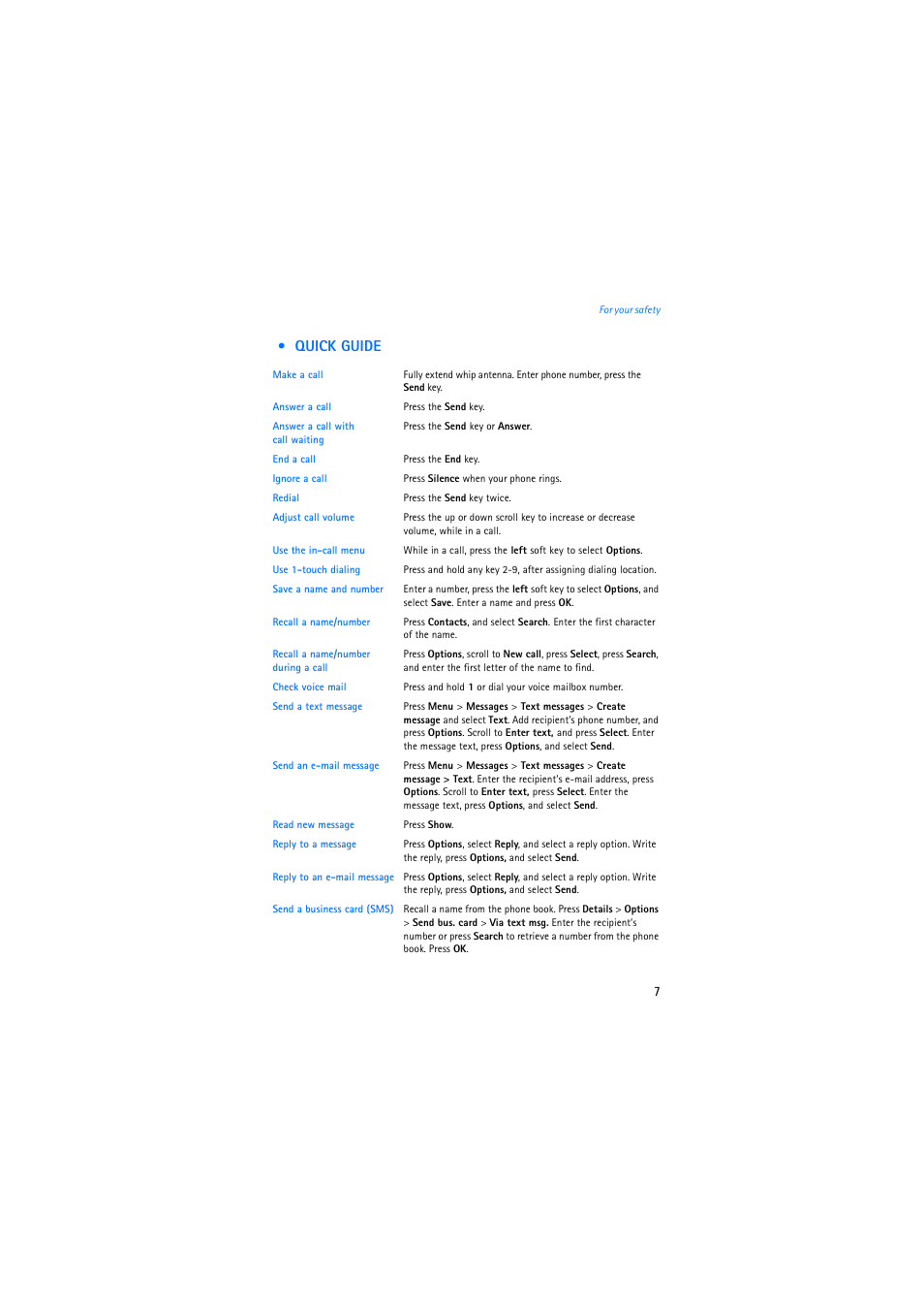 Quick guide | Nokia 2272 User Manual | Page 7 / 94