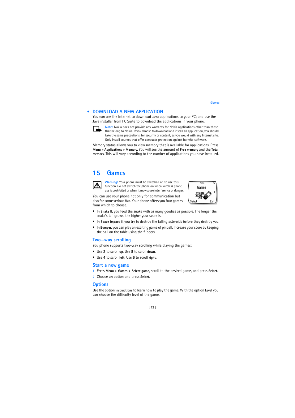 Download a new application, 15 games | Nokia 2272 User Manual | Page 73 / 94