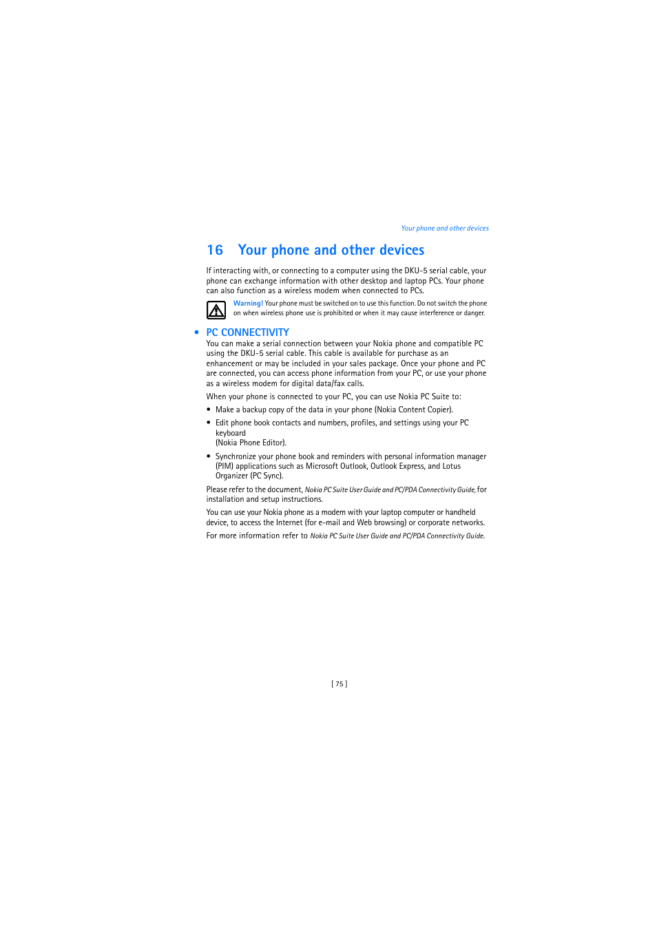 16 your phone and other devices, Pc connectivity | Nokia 2272 User Manual | Page 75 / 94