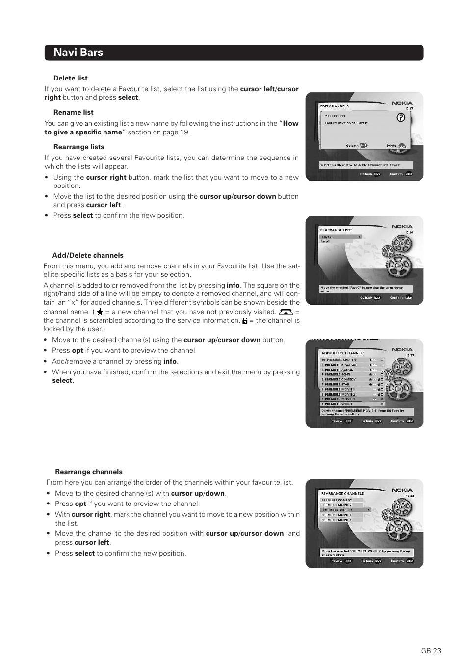 Navi bars | Nokia 1500S User Manual | Page 23 / 38