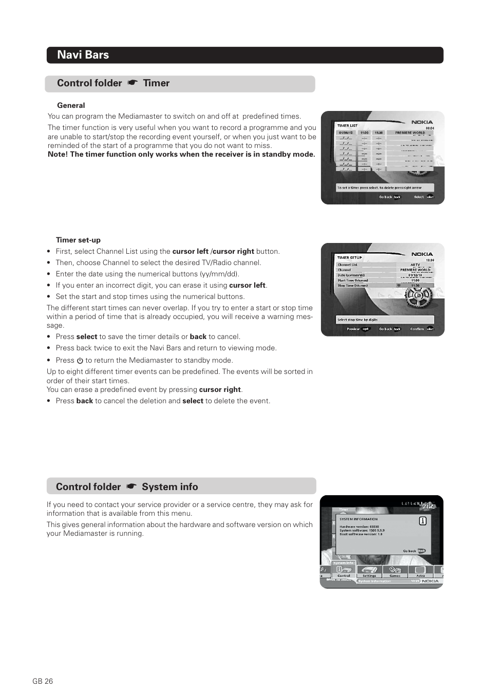 Navi bars | Nokia 1500S User Manual | Page 26 / 38