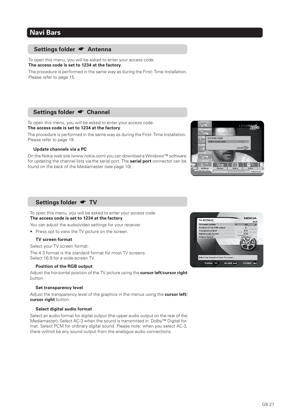 Navi bars | Nokia 1500S User Manual | Page 27 / 38