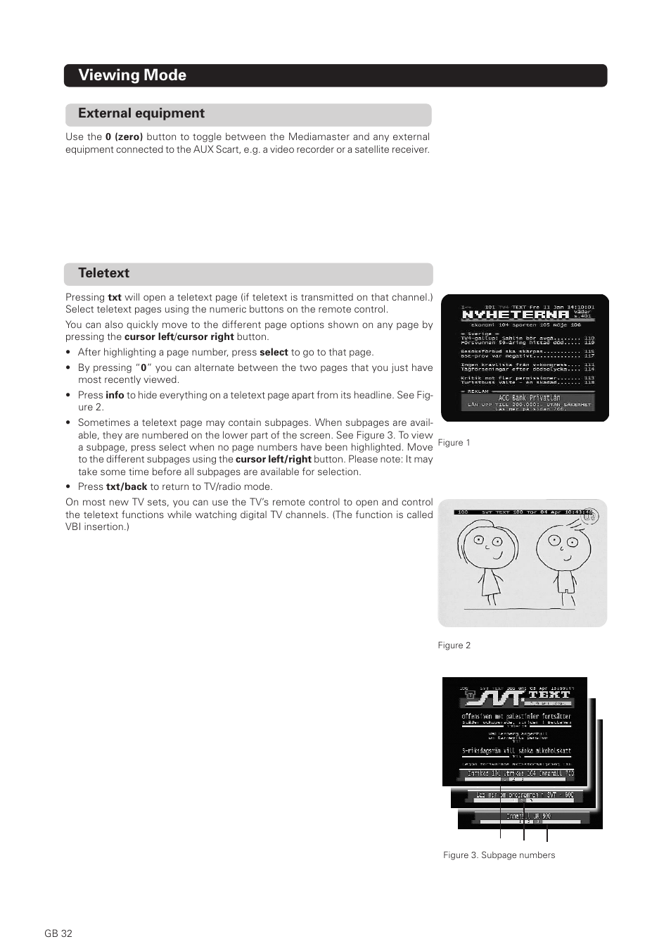 Viewing mode, External equipment, Teletext | Nokia 1500S User Manual | Page 32 / 38