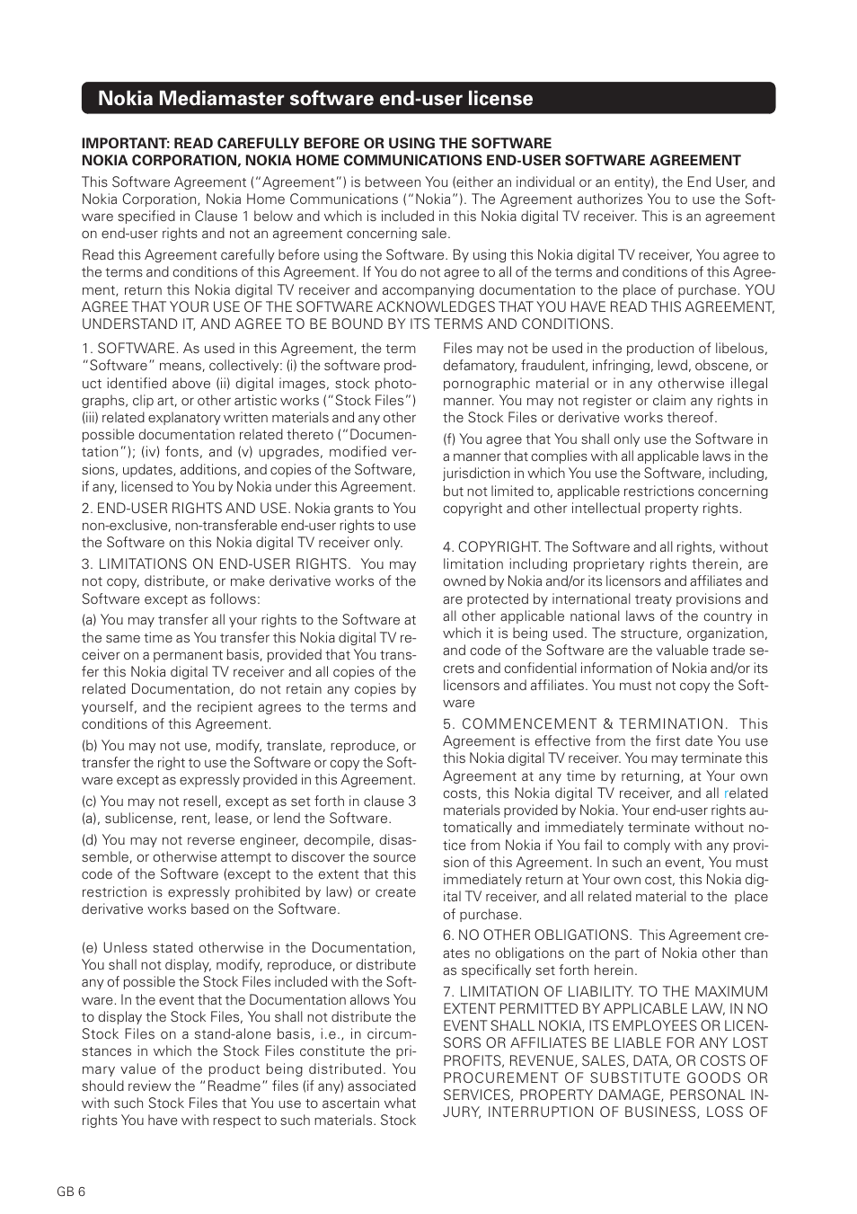 Nokia mediamaster software end-user license | Nokia 1500S User Manual | Page 6 / 38