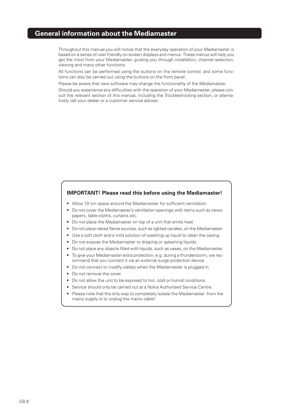 General information about the mediamaster | Nokia 1500S User Manual | Page 8 / 38