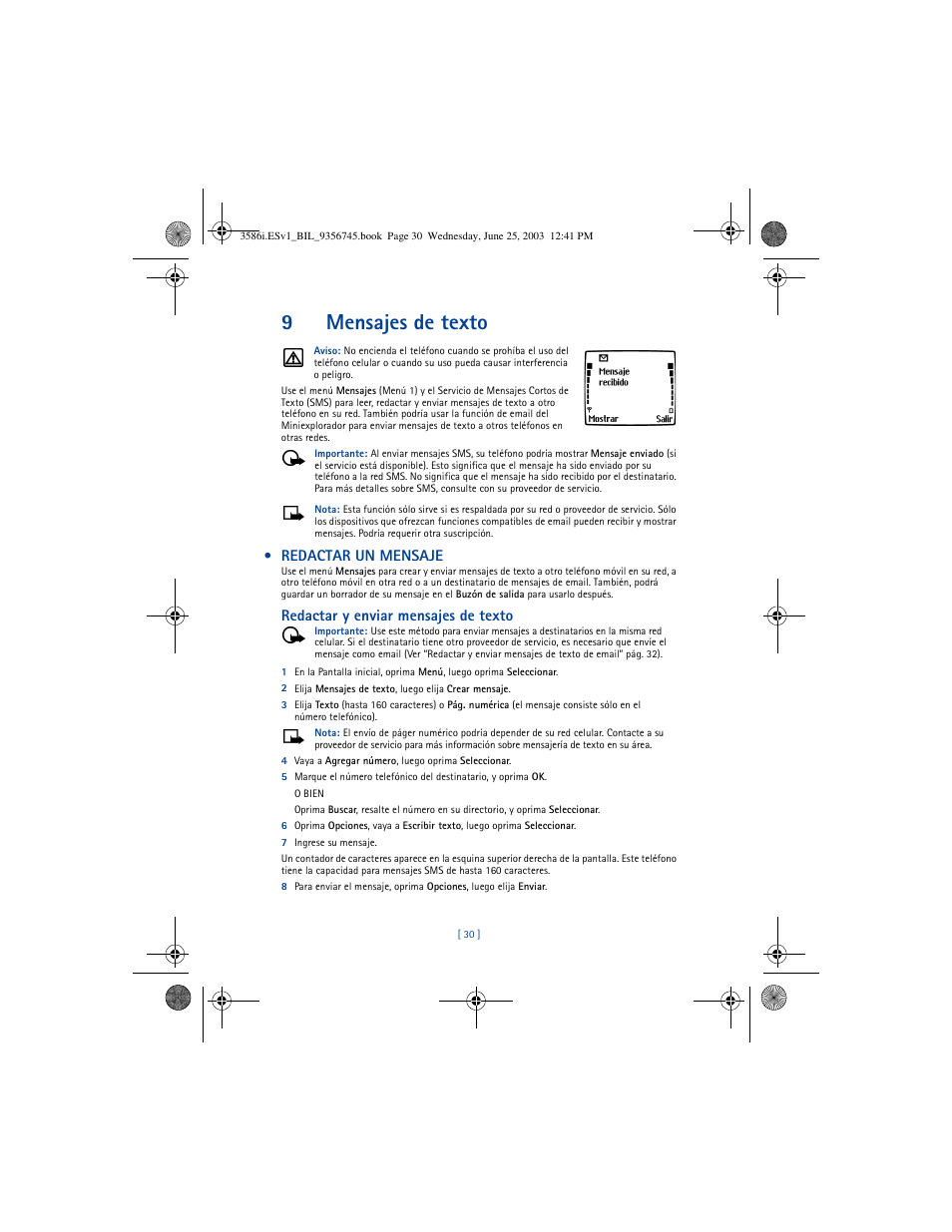 9mensajes de texto, Redactar un mensaje, Redactar y enviar mensajes de texto | Nokia 3586I User Manual | Page 134 / 200