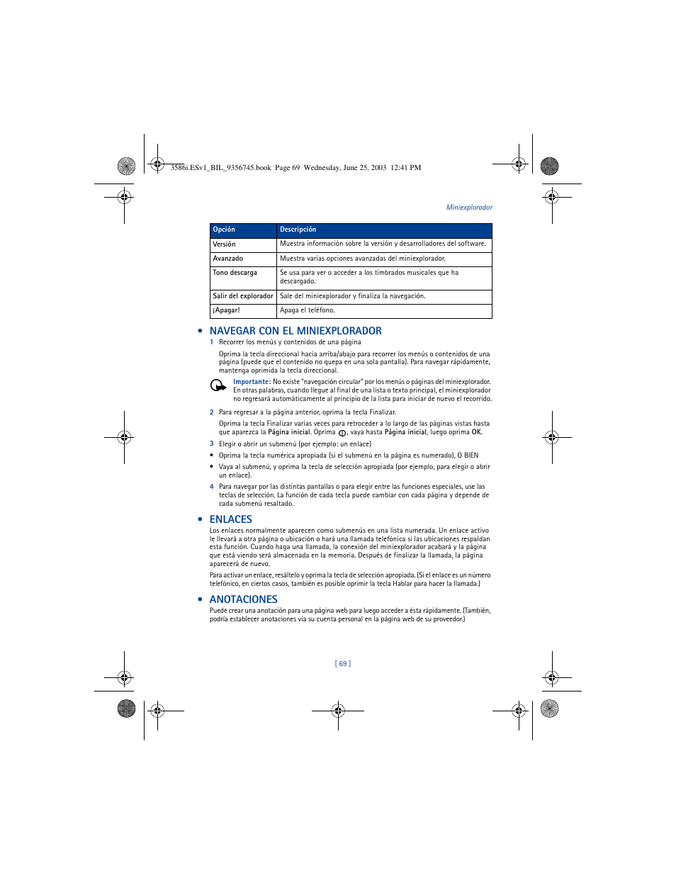 Navegar con el miniexplorador, Enlaces, Anotaciones | Nokia 3586I User Manual | Page 173 / 200