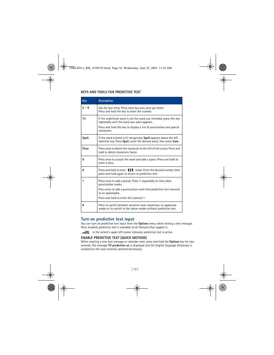 Turn on predictive text input | Nokia 3586I User Manual | Page 22 / 200