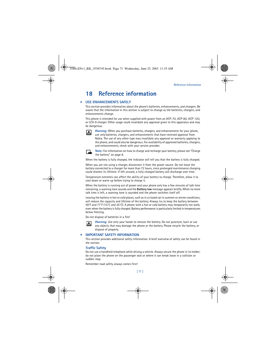18 reference information | Nokia 3586I User Manual | Page 75 / 200