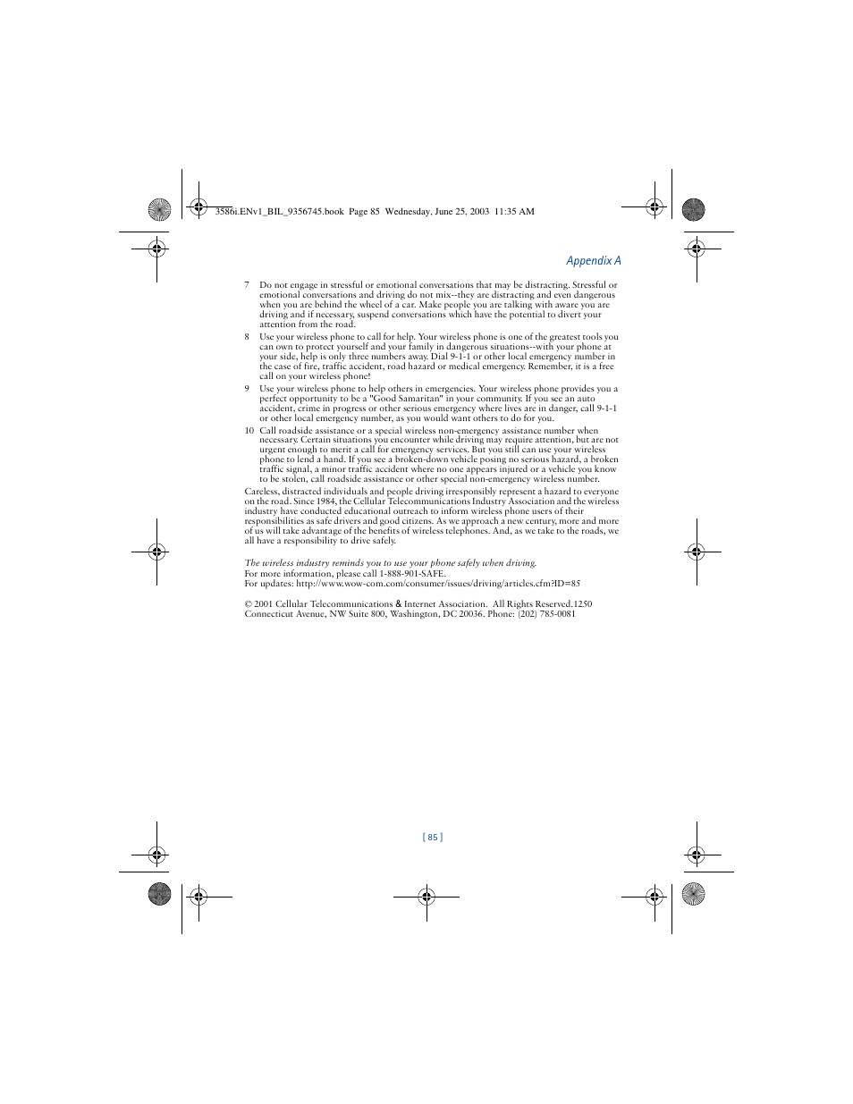 Appendix a | Nokia 3586I User Manual | Page 89 / 200