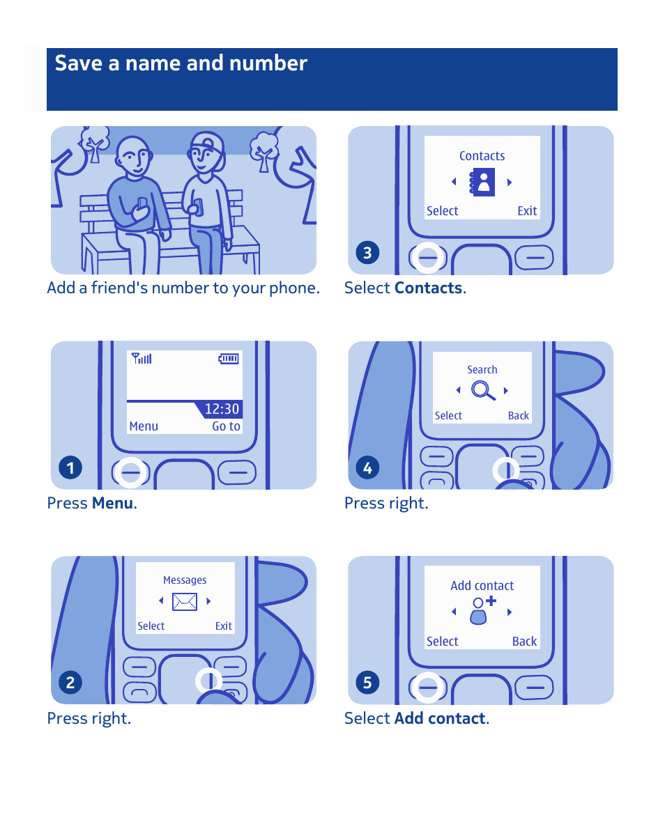 Save a name and number | Nokia 1280 User Manual | Page 10 / 34