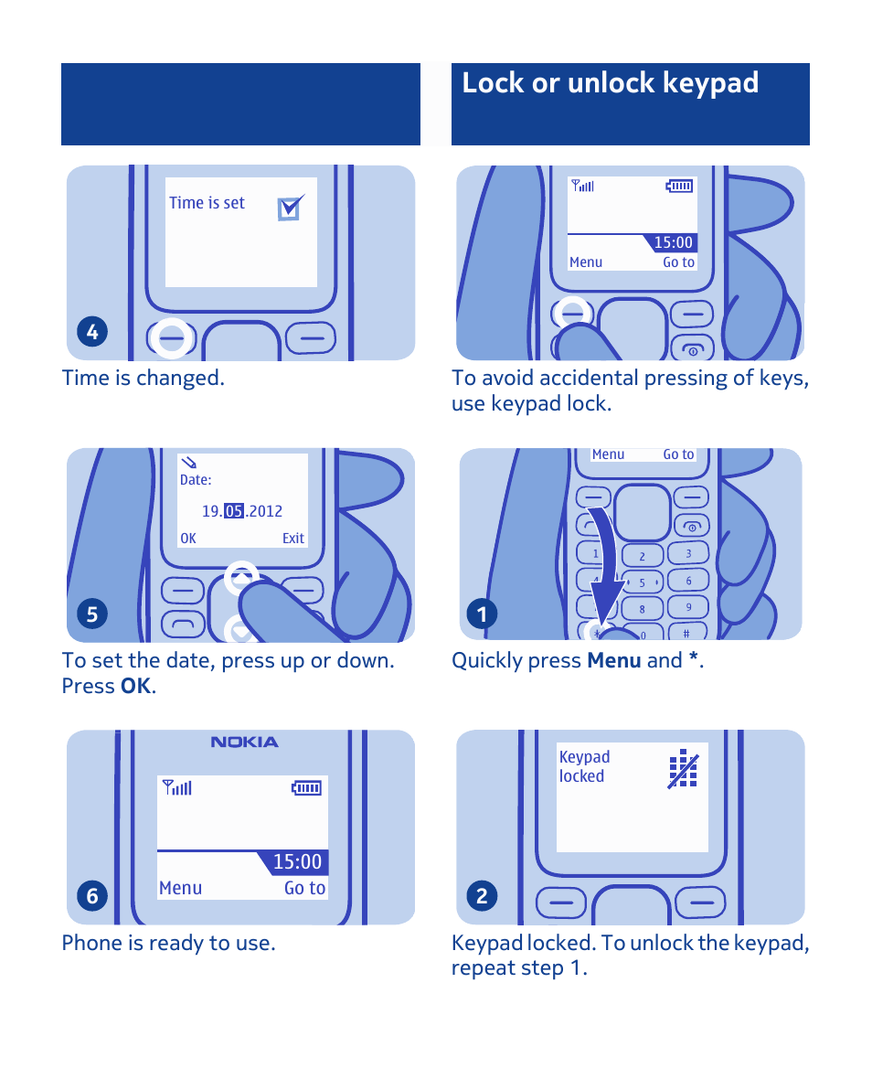 Lock or unlock keypad | Nokia 1280 User Manual | Page 6 / 34
