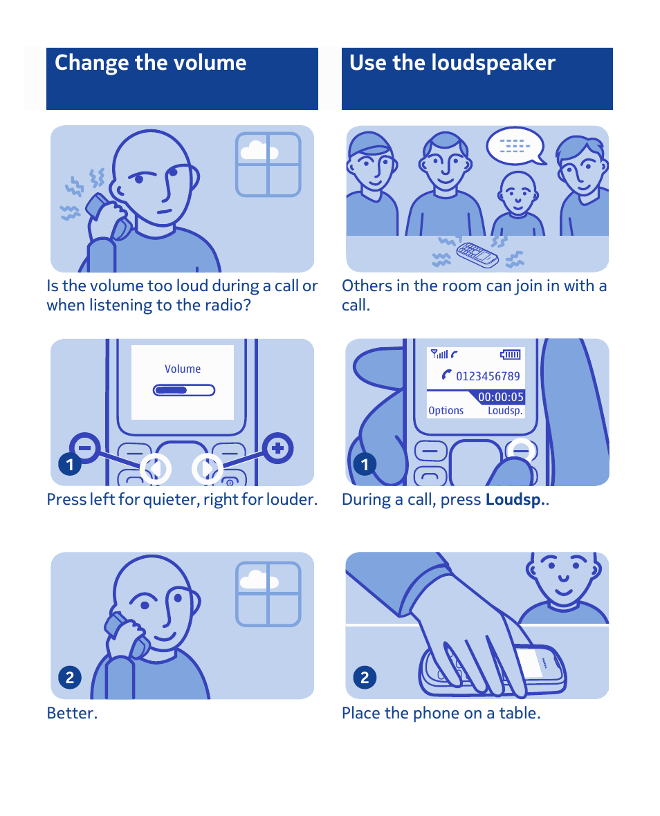 Change the volume, Use the loudspeaker | Nokia 1280 User Manual | Page 8 / 34