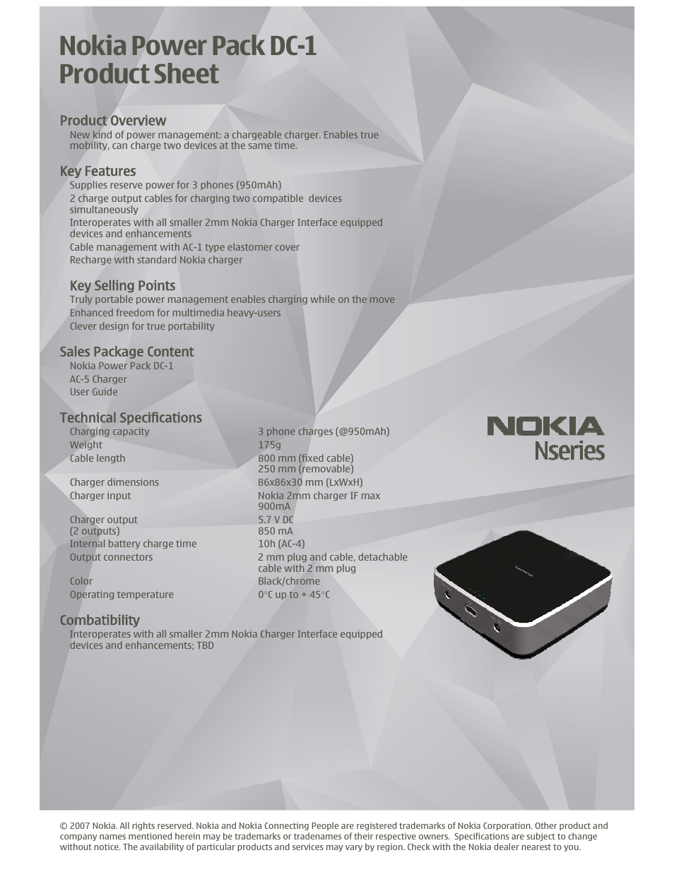 Nokia DDC 1 User Manual | 1 page