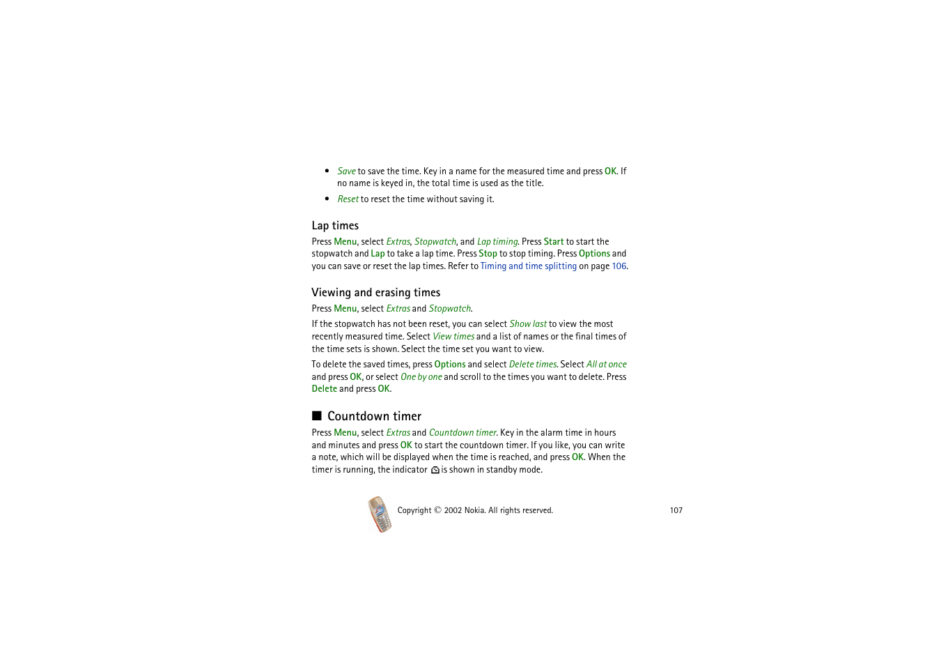 Countdown timer, Tdown timer is running. see | Nokia 3510i User Manual | Page 107 / 123