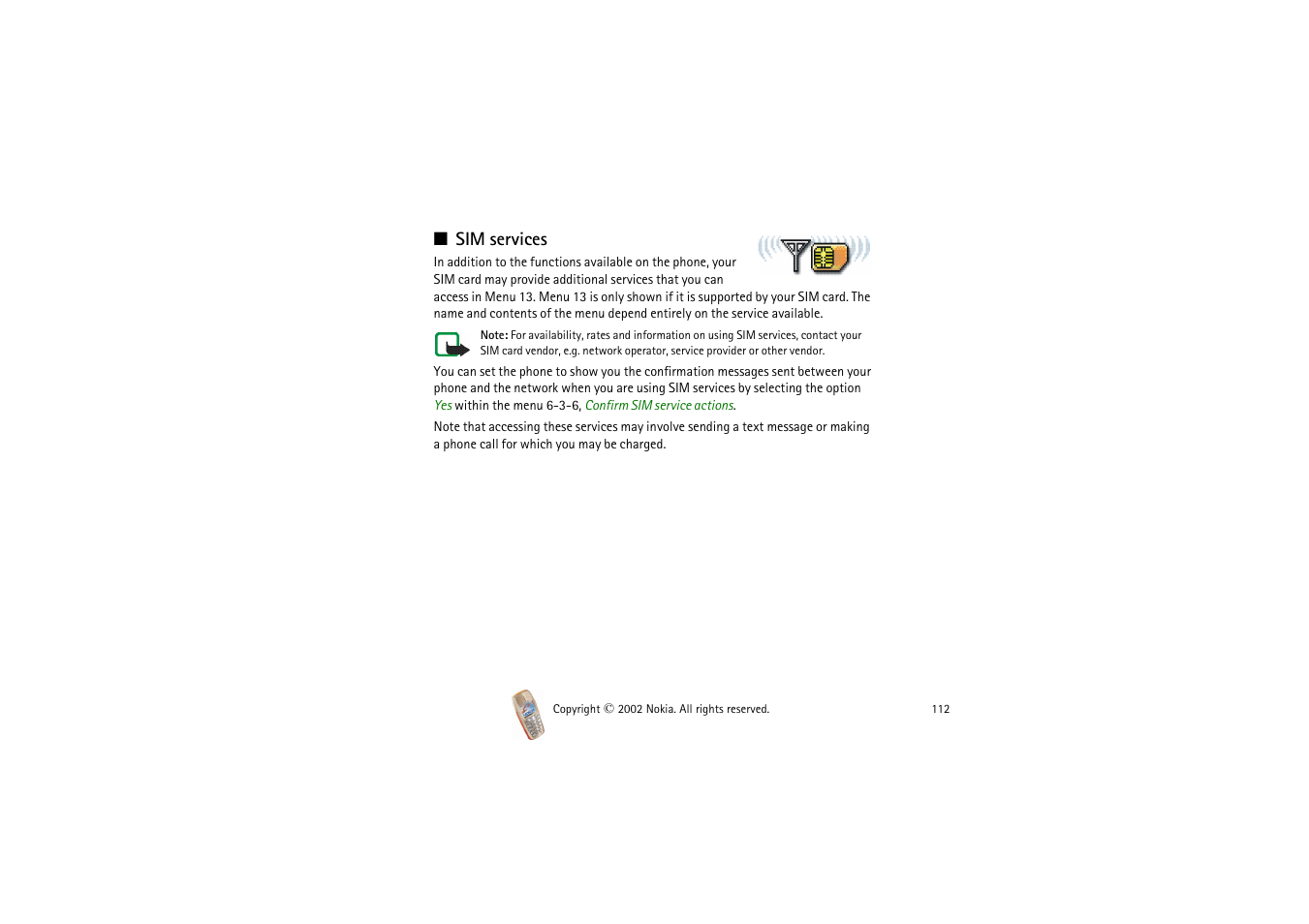 Sim services | Nokia 3510i User Manual | Page 112 / 123