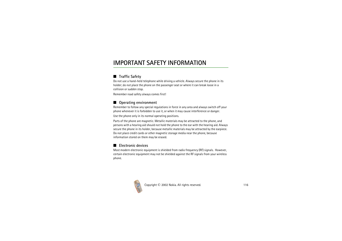 Important safety information | Nokia 3510i User Manual | Page 116 / 123