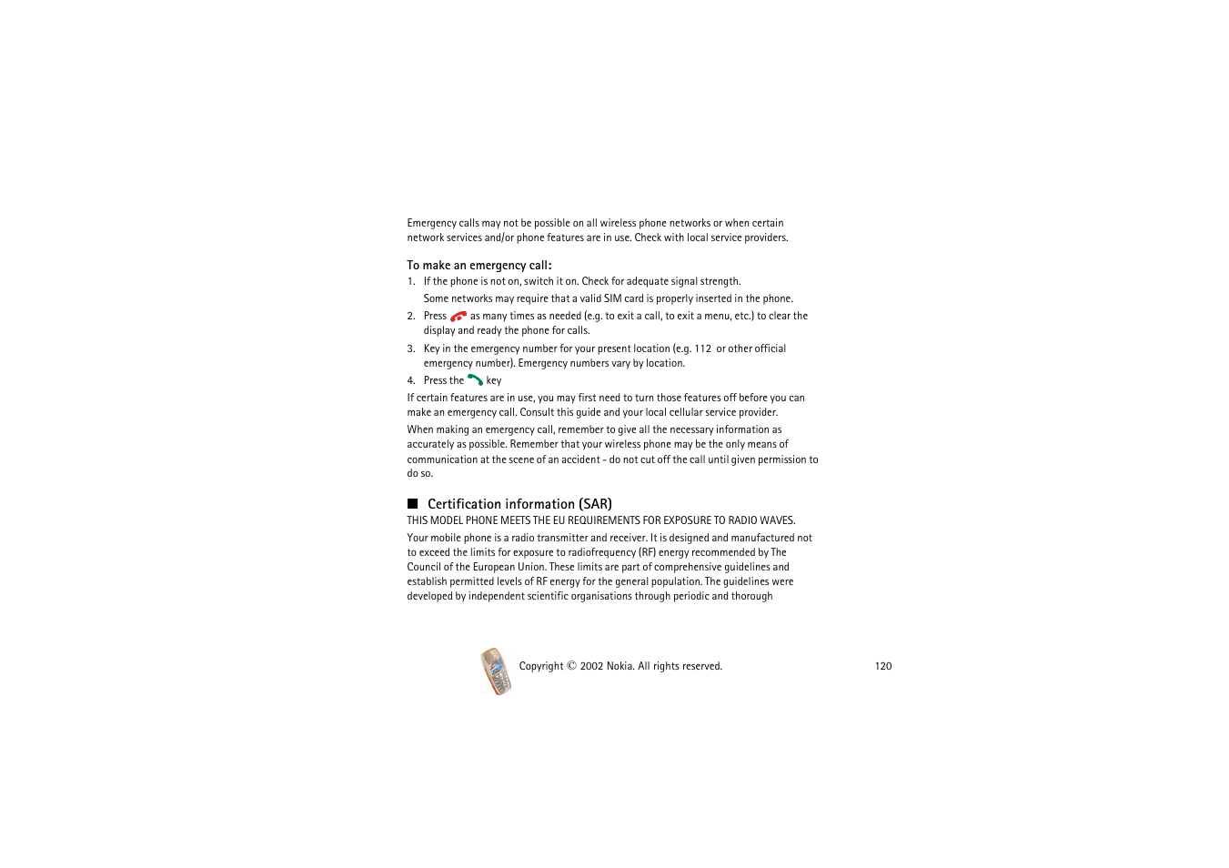 Certification information (sar) | Nokia 3510i User Manual | Page 120 / 123