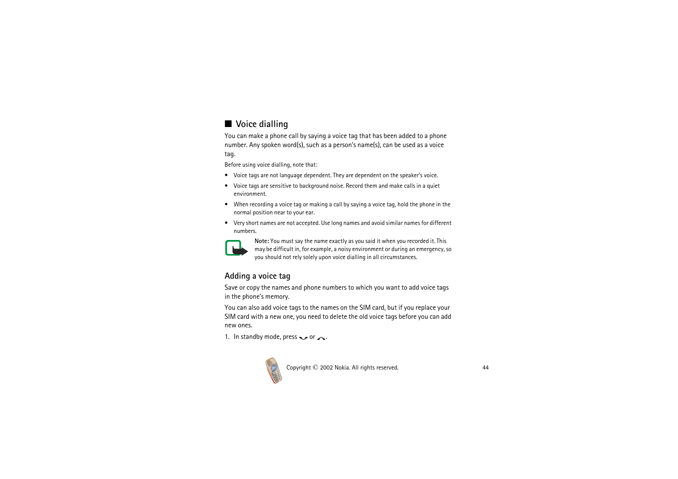 Voice dialling | Nokia 3510i User Manual | Page 44 / 123