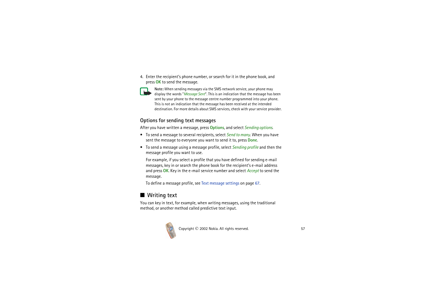 Writing text | Nokia 3510i User Manual | Page 57 / 123
