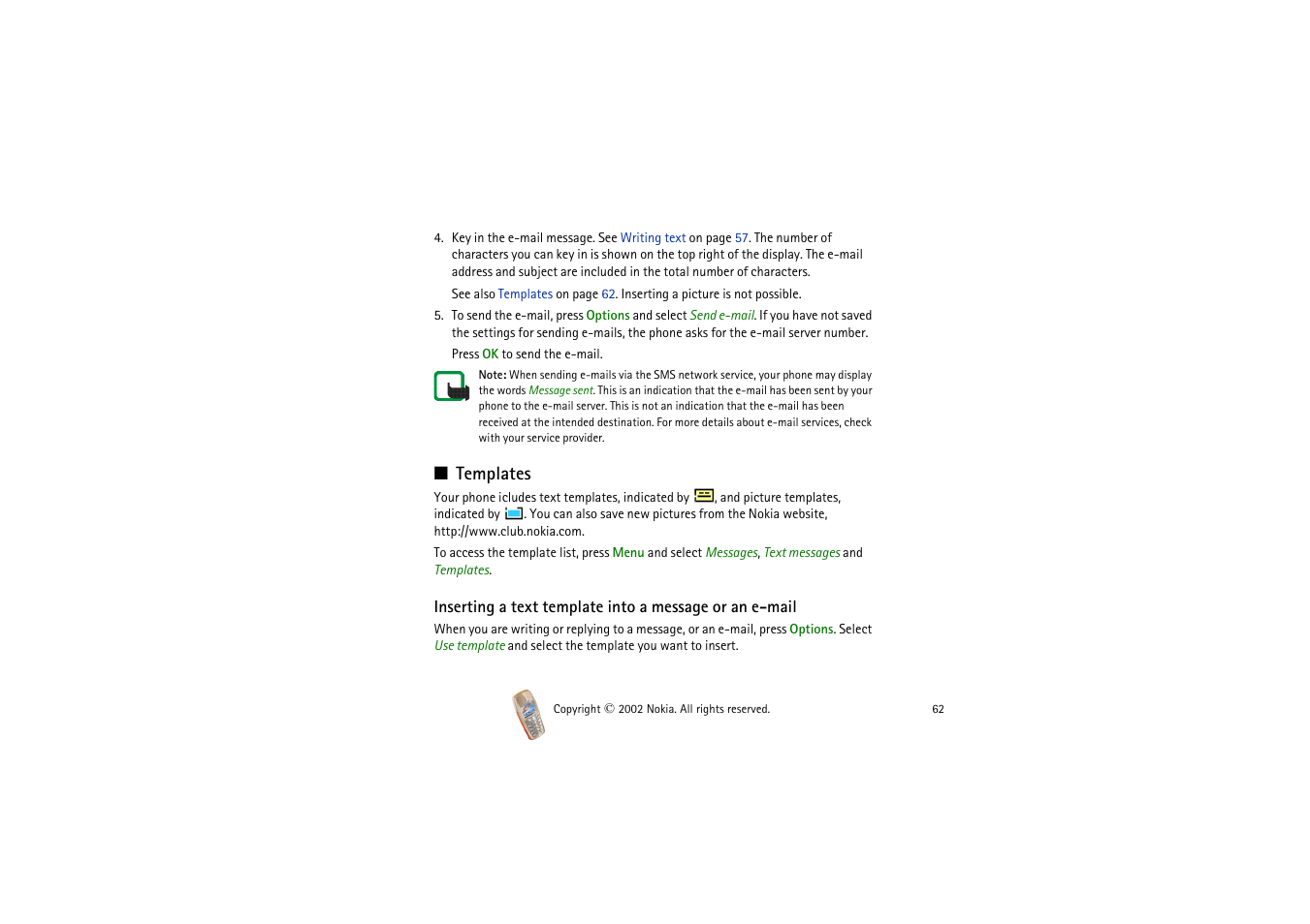 Templates | Nokia 3510i User Manual | Page 62 / 123