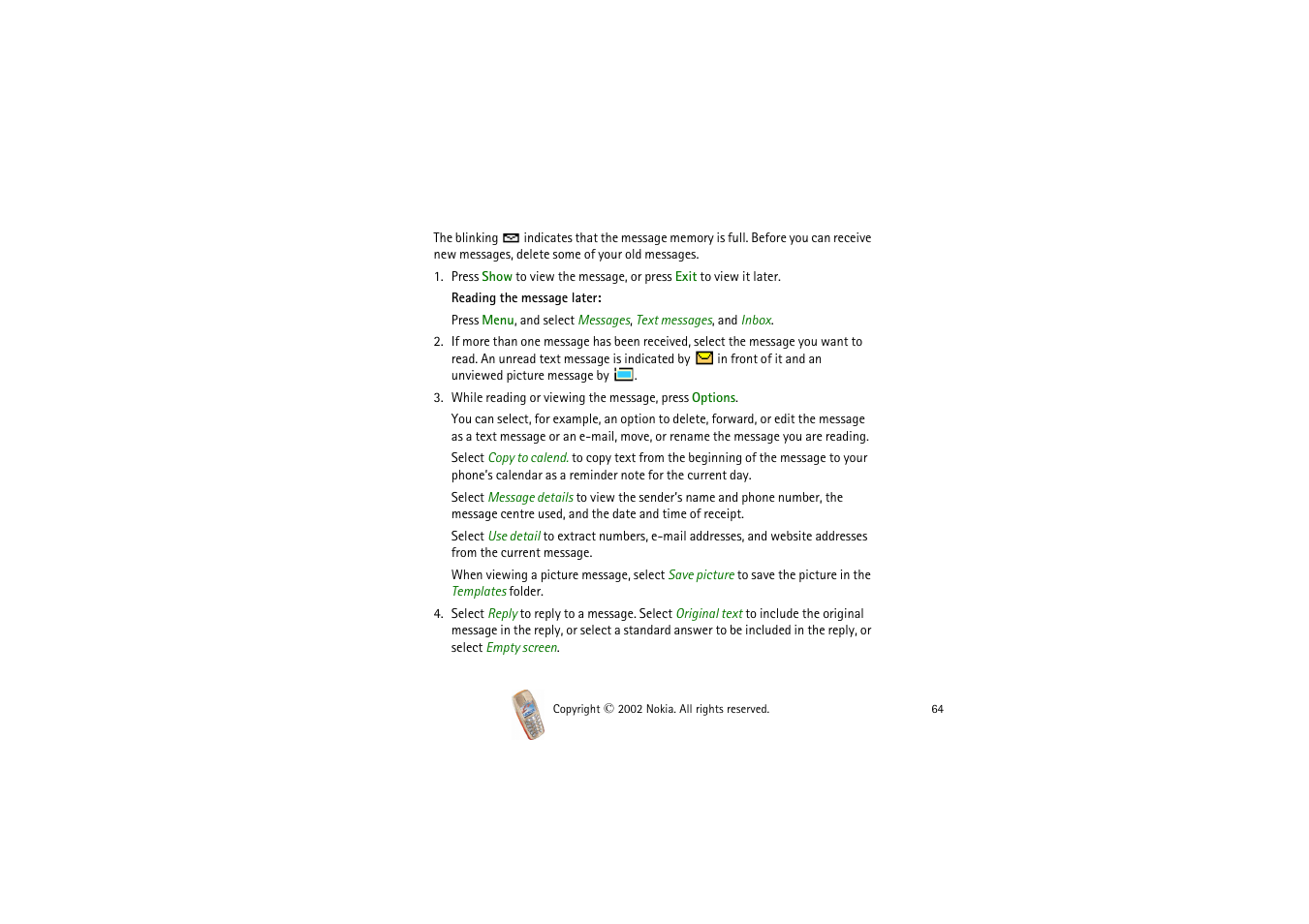 Nokia 3510i User Manual | Page 64 / 123