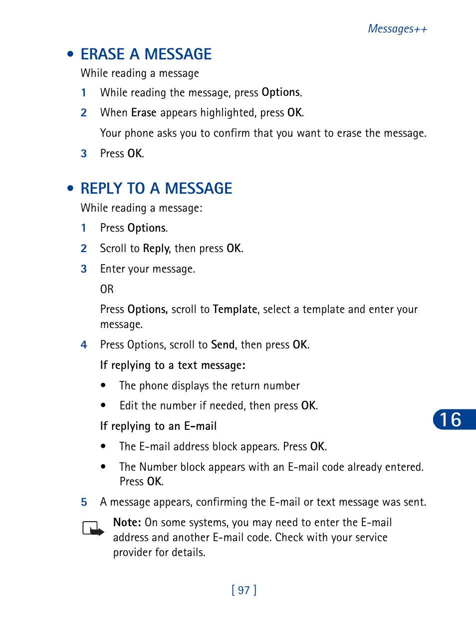 Erase a message, Reply to a message, Erase a message reply to a message | Nokia 3395 User Manual | Page 110 / 173