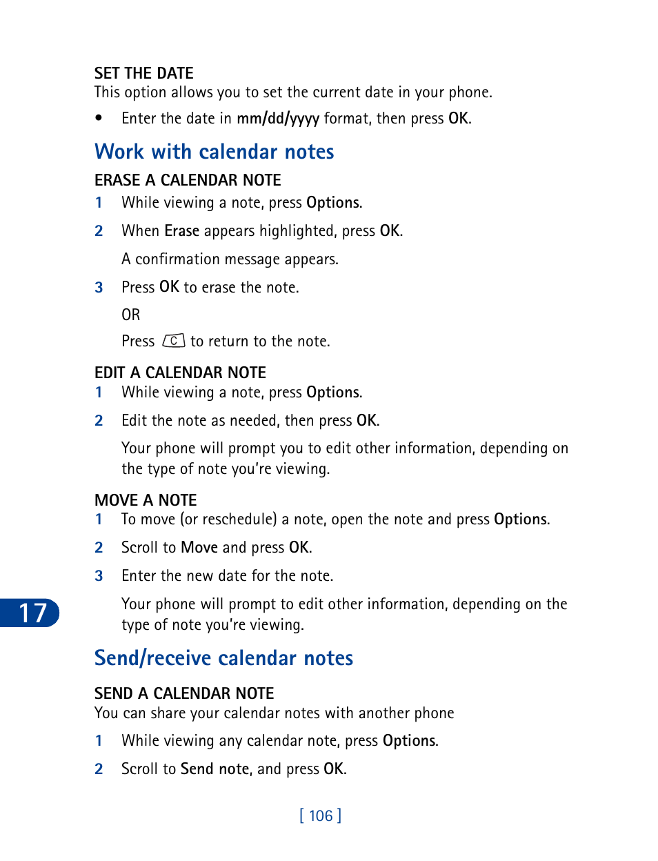 Work with calendar notes, Send/receive calendar notes | Nokia 3395 User Manual | Page 119 / 173