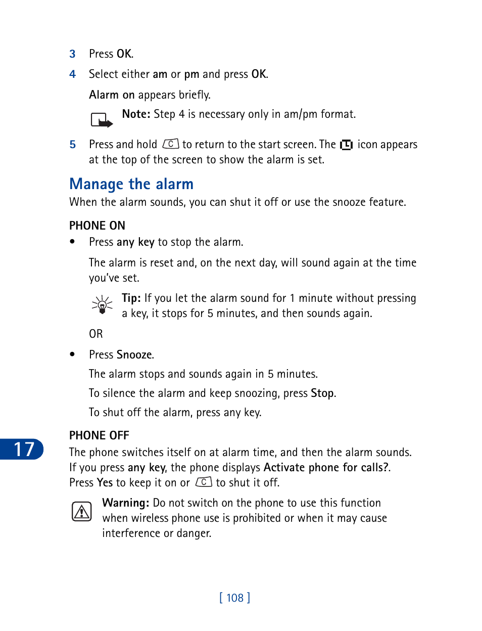 Manage the alarm | Nokia 3395 User Manual | Page 121 / 173