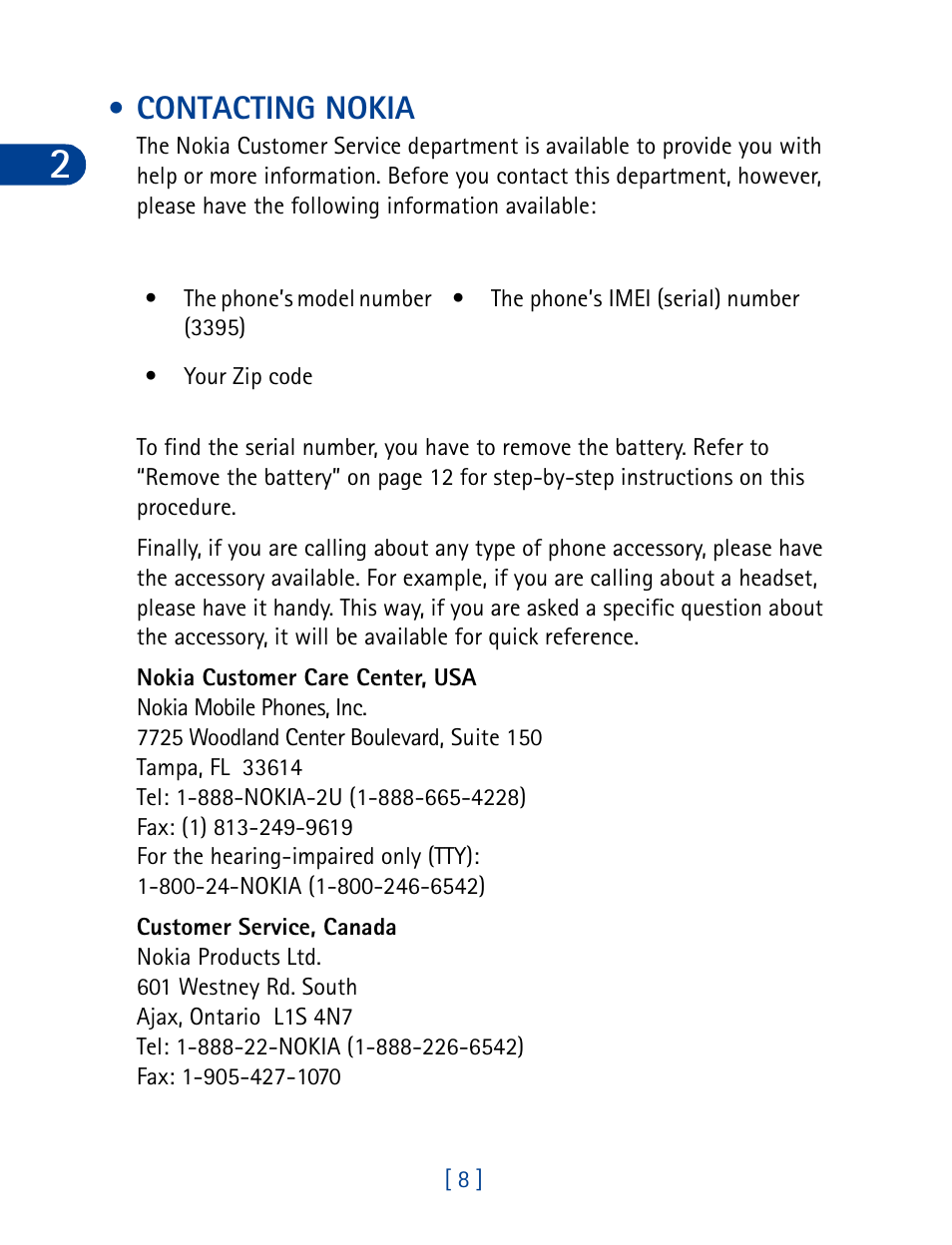 Contacting nokia | Nokia 3395 User Manual | Page 21 / 173
