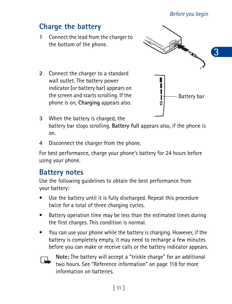 Charge the battery, Battery notes, Charge the battery battery notes | Nokia 3395 User Manual | Page 24 / 173