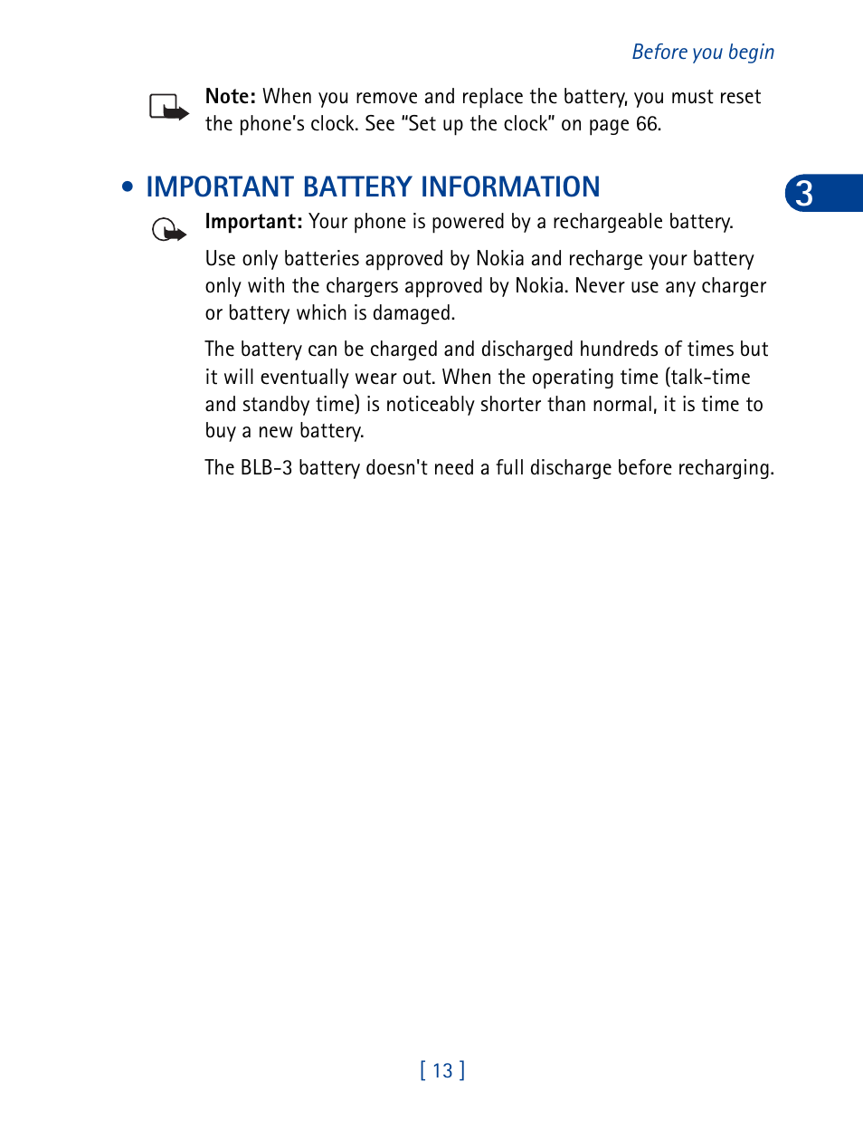 Important battery information | Nokia 3395 User Manual | Page 26 / 173