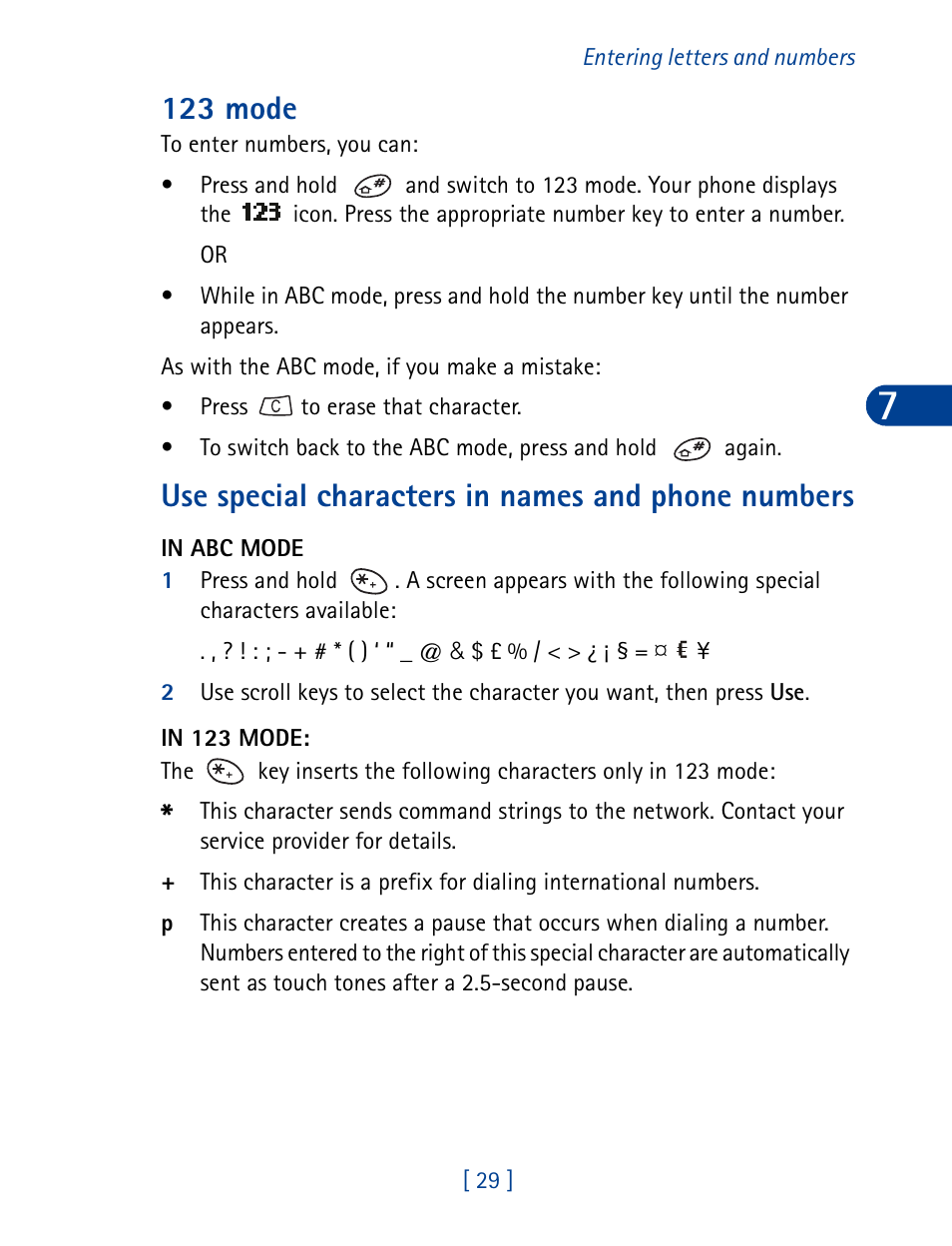 123 mode, Use special characters in names and phone numbers, New call | Nokia 3395 User Manual | Page 42 / 173