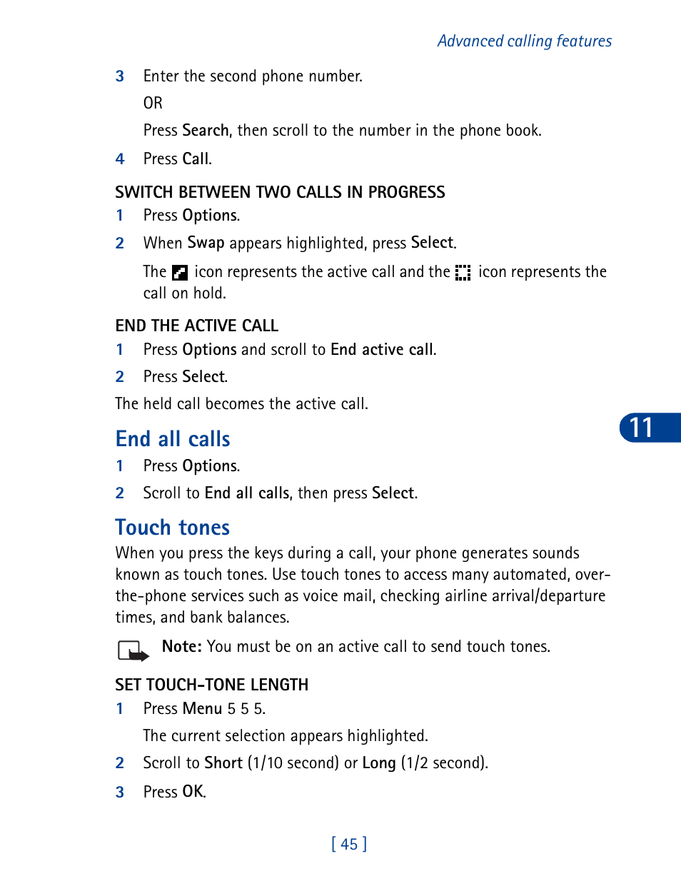 End all calls, Touch tones, End all calls touch tones | Rename a profile | Nokia 3395 User Manual | Page 58 / 173