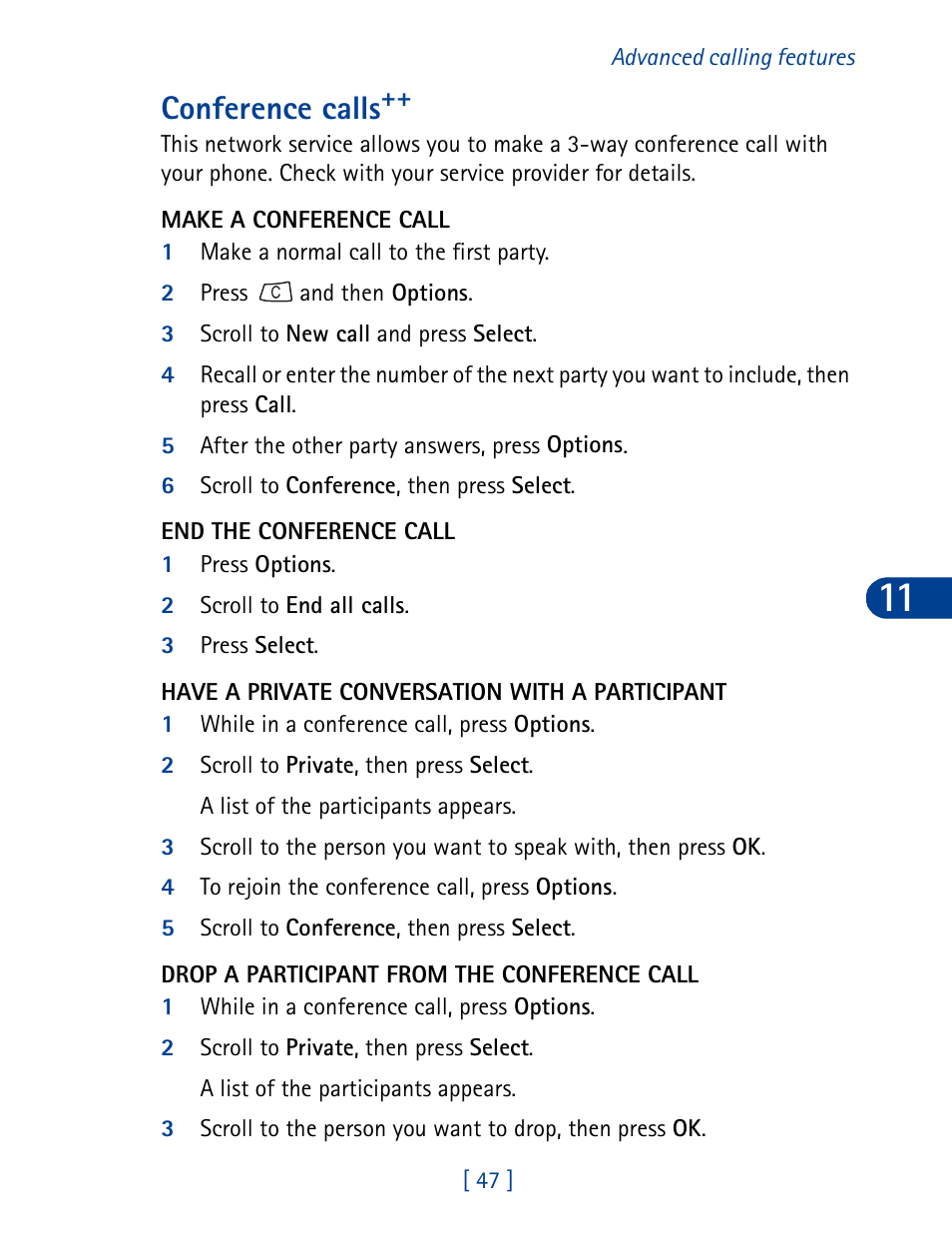 Conference calls | Nokia 3395 User Manual | Page 60 / 173