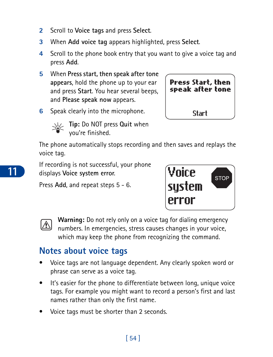 Notes about voice tags | Nokia 3395 User Manual | Page 67 / 173