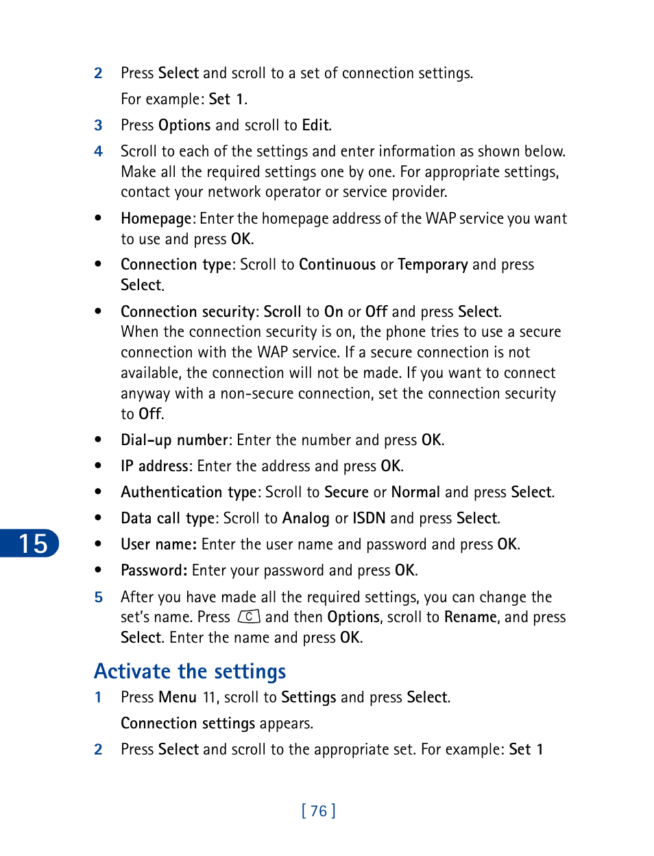 Activate the settings | Nokia 3395 User Manual | Page 89 / 173
