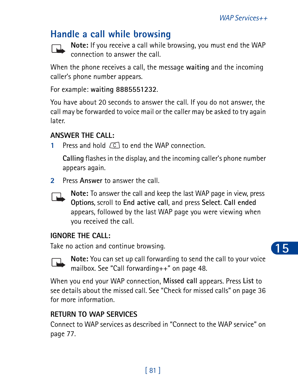 Handle a call while browsing | Nokia 3395 User Manual | Page 94 / 173