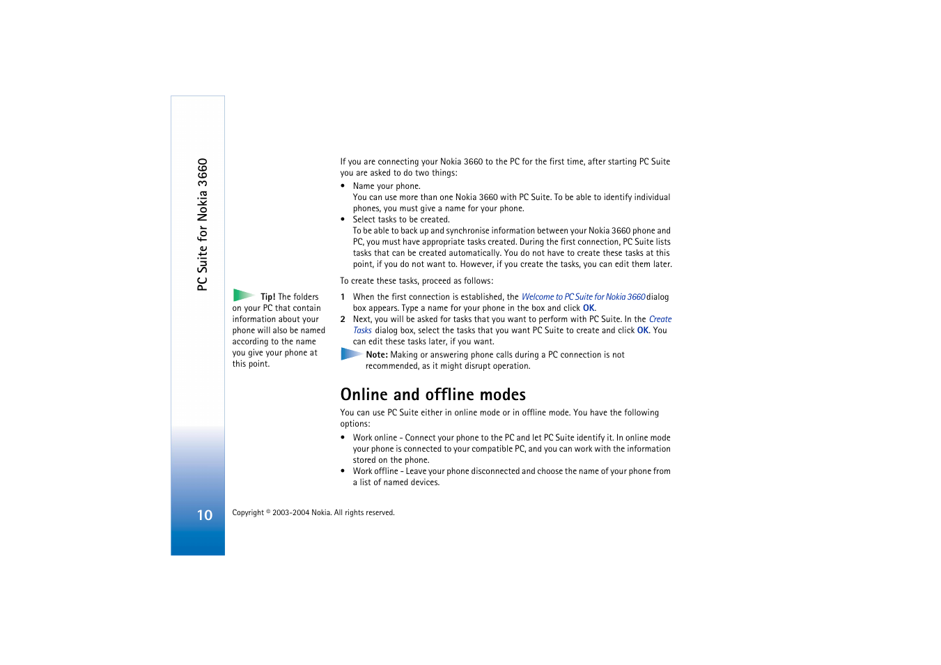 Online and offline modes | Nokia 3660 User Manual | Page 10 / 17