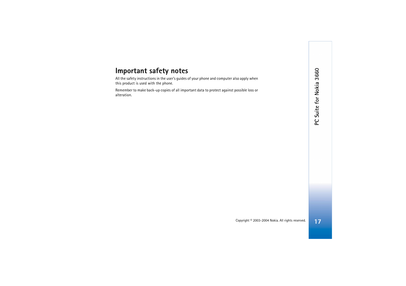 Important safety notes | Nokia 3660 User Manual | Page 17 / 17