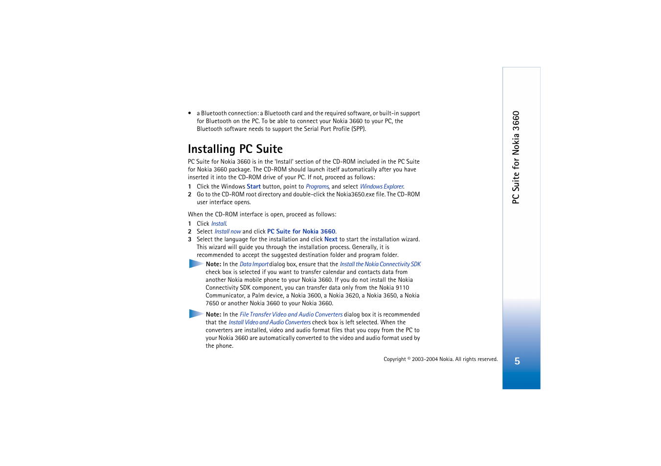 Installing pc suite, Pc suite for nokia 3660 | Nokia 3660 User Manual | Page 5 / 17